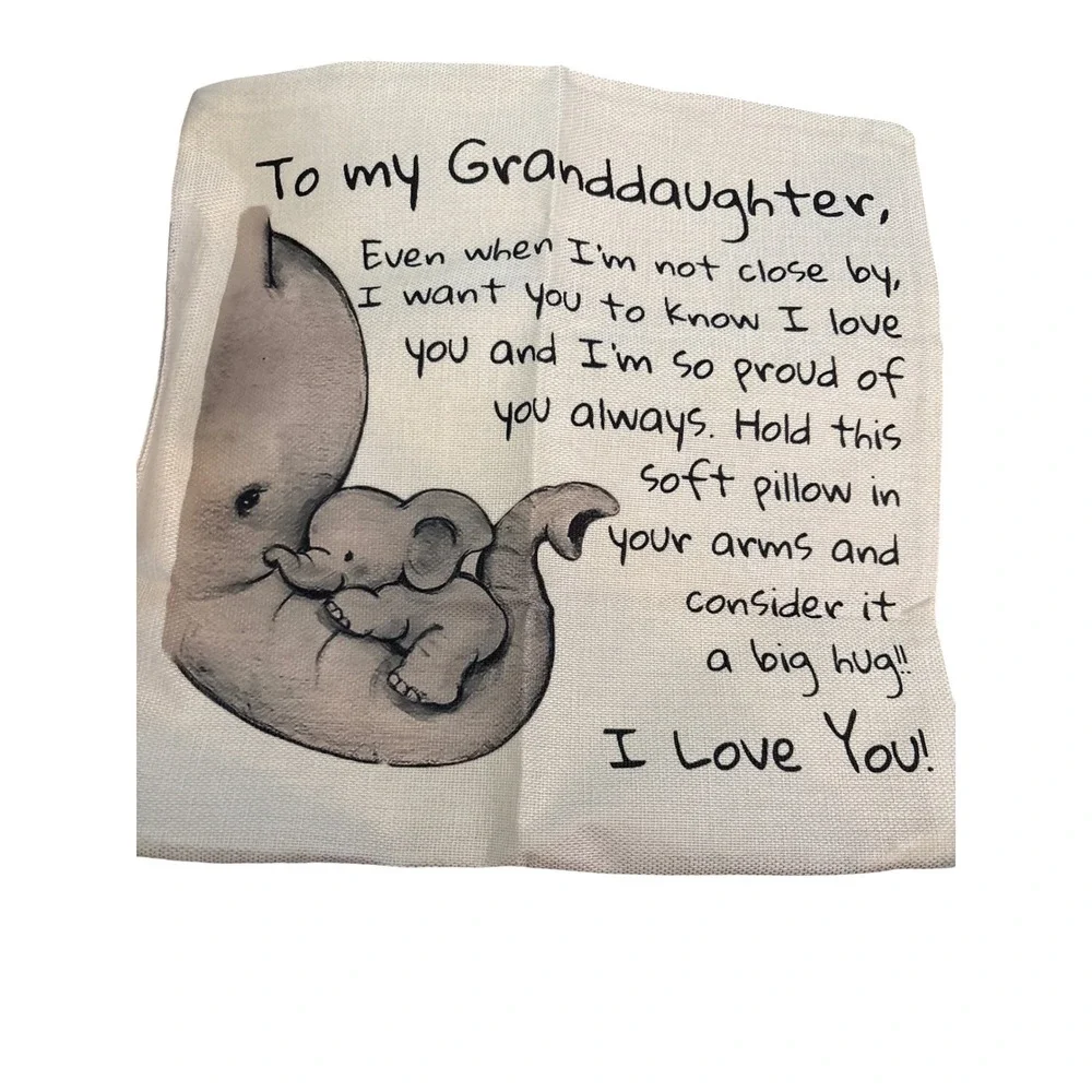 To My Granddaughter Elephant Throw Pillow‎ Cover Sentimental Gift Cream Linen
